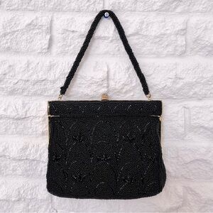 Vintage Walborg Art Nouveau Black Beaded Evening Bag